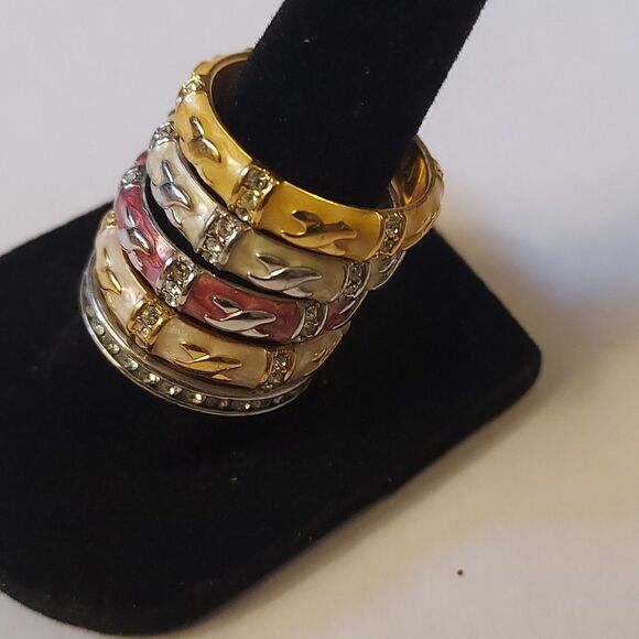 Lauren Adam's LGA stackable ring set enamel and crystal - Picture 2 of 6